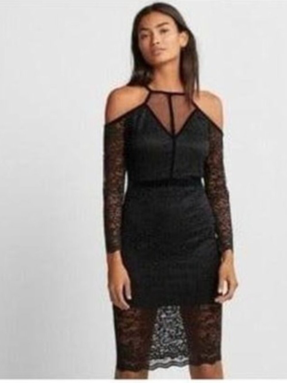 Lace Velvet Cold‎ Shoulder Sheath Sz 00 P